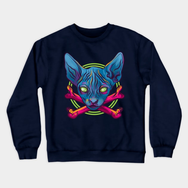 Cat and Cross Bones Crewneck Sweatshirt by Manfish Inc.